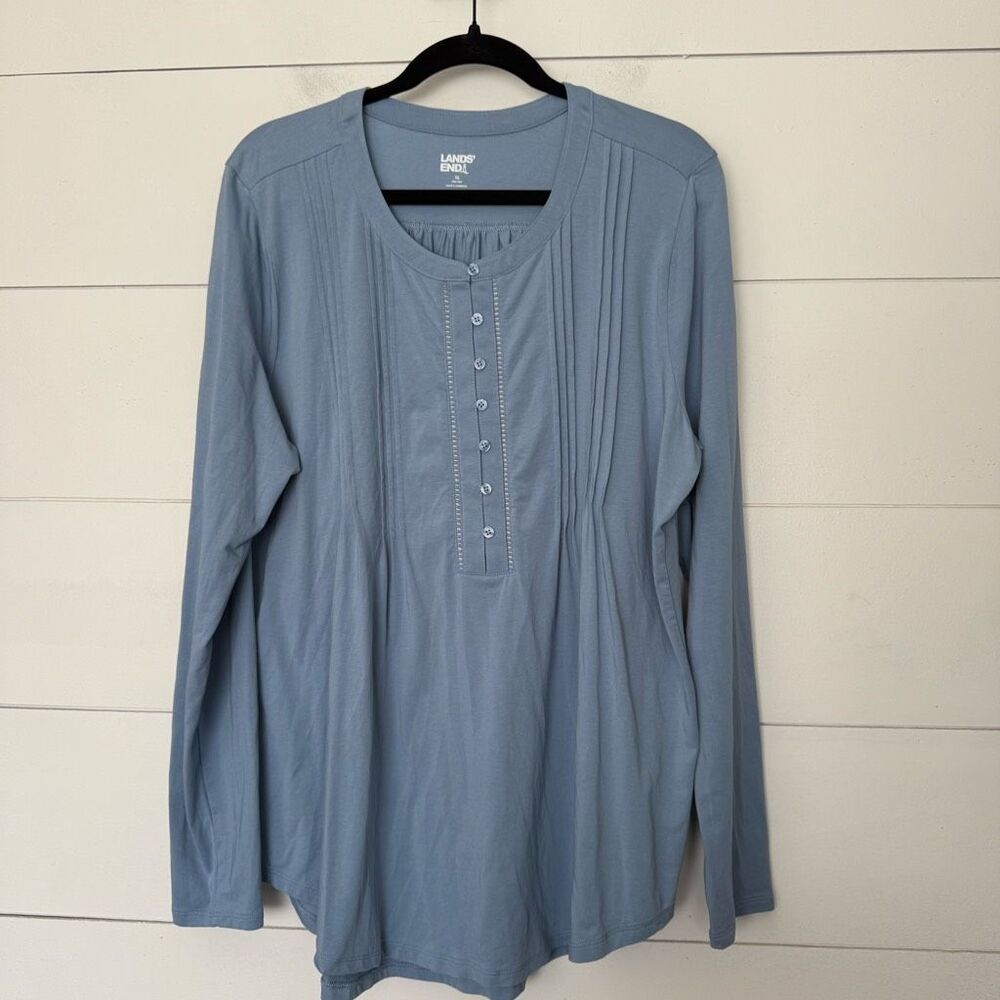 Lands End Women’s 1X Blue Longsleeve Top Blouse
